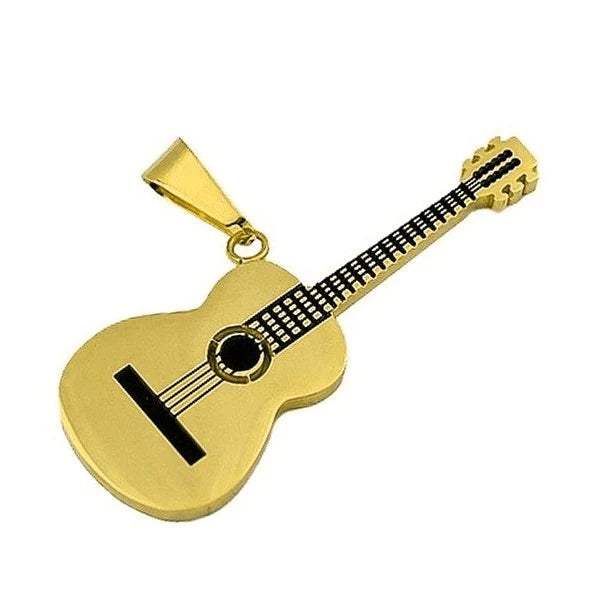 Pendentif Guitare Dorée Acier 316 – Imitation Ultra-Réaliste | Rock Biker Gothique | 5 cm