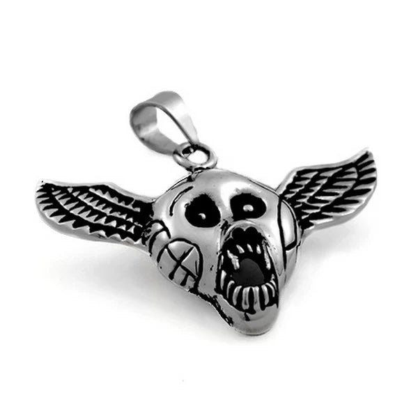 Pendentif Ailes & Tête de Mort XXL – Acier 316 Argenté | Gothique Biker