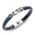 Bracelet Homme Cuir Tressé Bleu & Acier Inoxydable – 21 cm