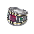 Bague Chevalière Acier Inoxydable – Cristaux Rouge & Vert