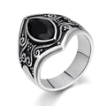 Bague Chevalière Ovale Argentée & Noire | Acier Inoxydable