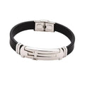 Bracelet Acier Inoxydable & Cuir Noir – Croix en Relief 20 cm