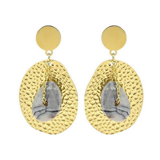Boucles d'oreilles Femme Acier 316L Pierre Naturelle Jaspe Picasso avec Chaîne