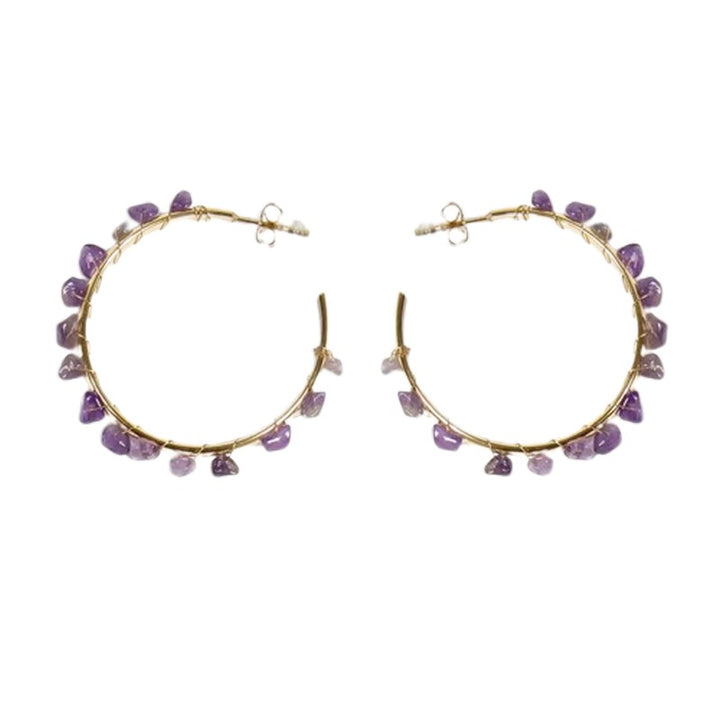 Boucles d'oreilles Créoles Adélia – Acier inoxydable & Améthyste naturelle