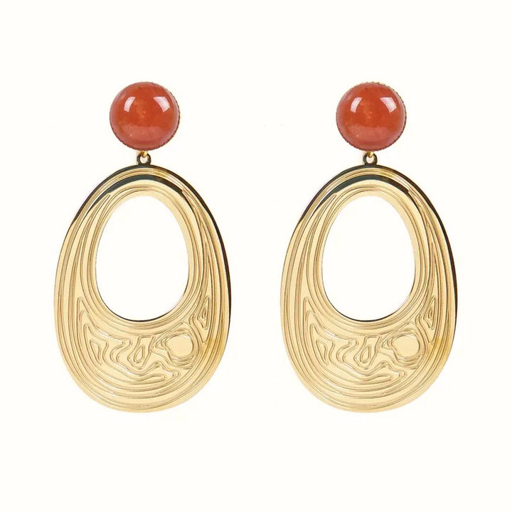 Boucles d'oreilles Pendantes Marie – Acier Inoxydable & Pierre de Soleil Naturelle