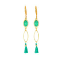 Boucles d'Oreilles Pendantes Acier Pompon & Gemme Vert Turquoise Naturelle