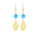 Boucles d'Oreilles Pendantes Acier Style Oriental & Gemme Turquoise Naturelle