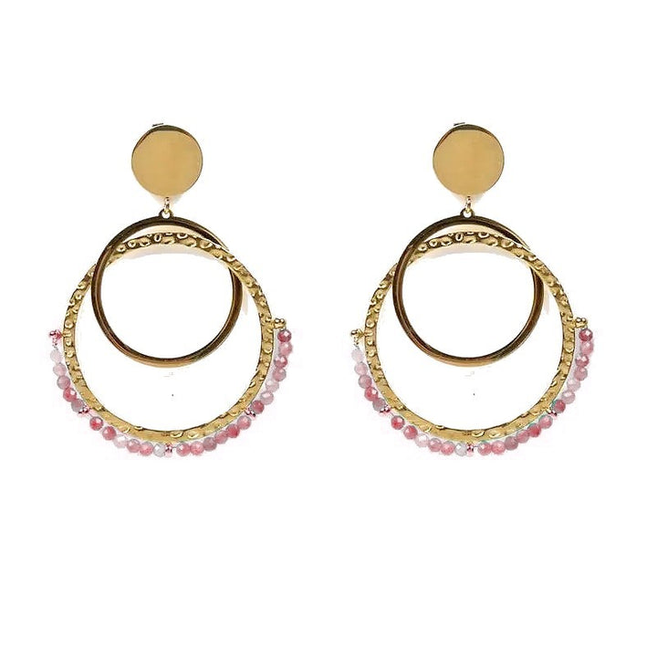 Boucles d'oreilles Pendantes Laurie – Acier Inoxydable & Rhodochrosite – Pierre Naturelle