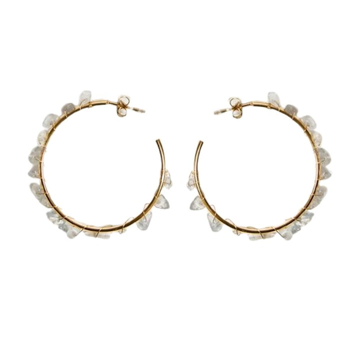 Boucles d'oreilles Créoles Adélia – Acier inoxydable & Labradorite naturelle