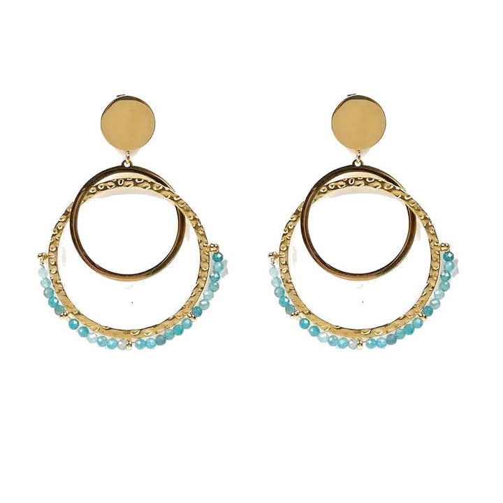 Boucles d'oreilles Pendantes Laurie – Acier Inoxydable & Apatite Bleu – Pierre Naturelle