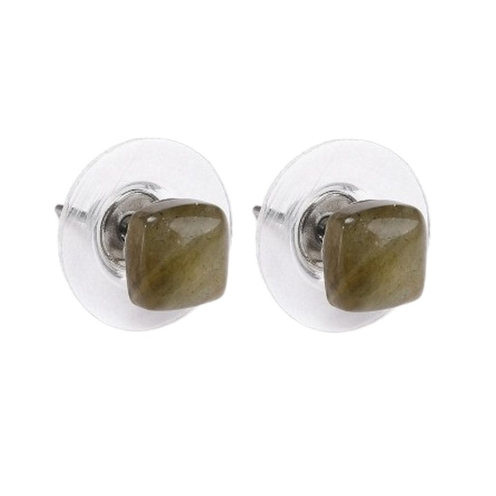 Boucles d'oreilles puce carré – Acier inoxydable 316L & Labradorite naturelle