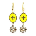 Boucles d'oreilles Tombantes Acier Inoxydable Émail Jaune & Chaînette