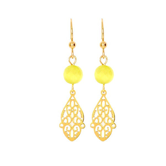 Boucles d'Oreilles Pendantes Acier Style Oriental & Gemme Verte Naturelle