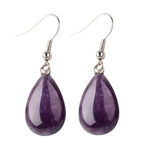 Boucles d'oreilles Goutte Améthyste Pierre Naturelle – Acier Inoxydable 316