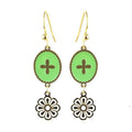 Boucles d'oreilles Tombantes Acier Inoxydable Émail Vert & Chaînette