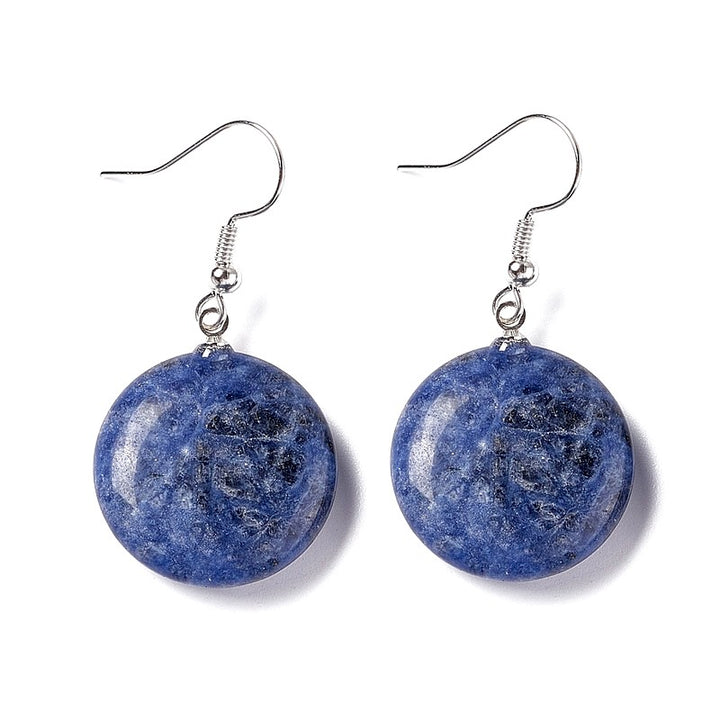 Boucles d'oreilles Pendantes Acier Inoxydable & Sodalite – Pierre Naturelle Ronde