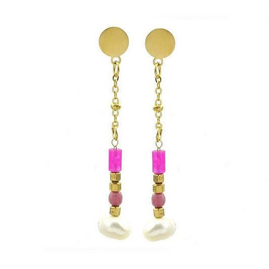 Boucles d'oreilles Rhodonite Pierre Naturelle – Acier Chirurgical Inoxydable