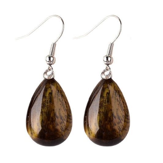 Boucles d'oreilles Goutte Œil de Tigre Pierre Naturelle – Acier Inoxydable 316