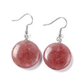 Boucles d'oreilles Pendantes Acier Inoxydable & Quartz Fraise – Pierre Naturelle Ronde