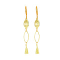 Boucles d'Oreilles Pendantes Acier Pompon & Gemme Beige Naturelle