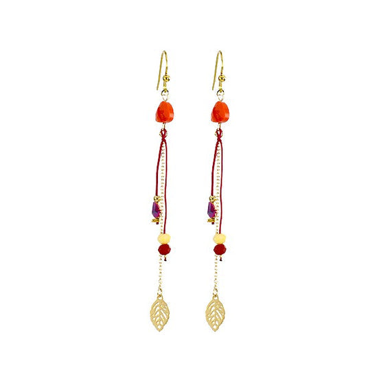 Boucles d'Oreilles Pendantes Acier & Gemme Rouge – Femme