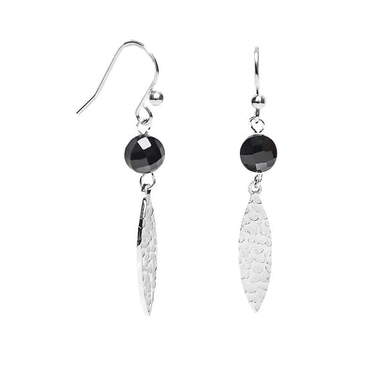Boucles d'Oreilles Pendantes Acier Feuille & Pierre Naturelle Agate