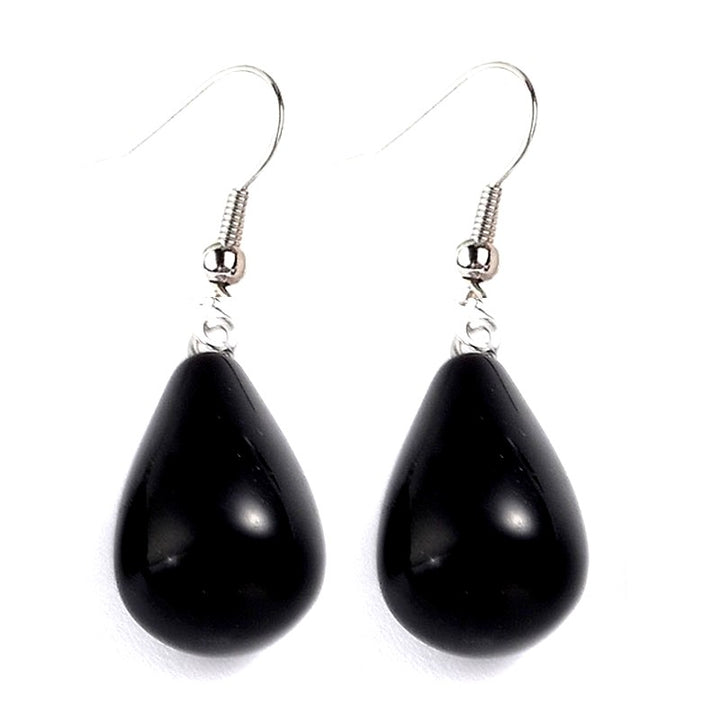 Boucles d'oreilles goutte – Acier inoxydable 316L & Onyx noir naturel