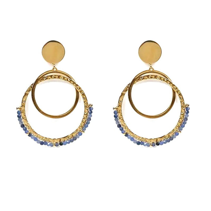 Boucles d'oreilles Pendantes Laurie – Acier Inoxydable & Cordérite – Pierre Naturelle