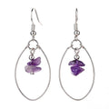 Boucles d'oreilles Tombantes Laiton Pierre Naturelle Améthyste Ovale
