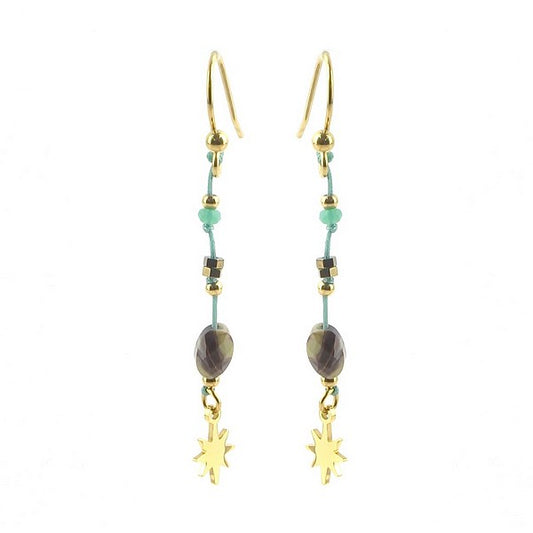Boucles d'oreilles Étoile Tombantes Turquoise d'Afrique Pierre Naturelle – Acier Inoxydable 316