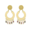 Boucles d'oreilles Tombantes Cercle Acier Inoxydable & Pierres Agate Rouge