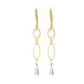 Boucles d'Oreilles Pendantes Acier Pompon & Gemme Blanche Naturelle
