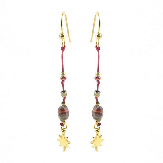 Boucles d'oreilles Étoile Tombantes Rhodonite Pierre Naturelle – Acier Inoxydable 316