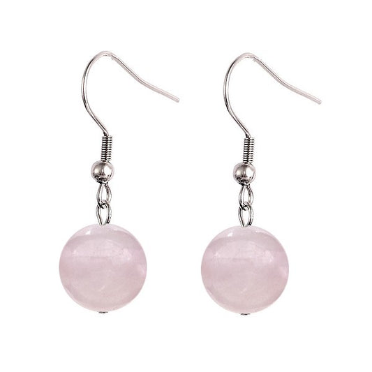 Boucles d'oreilles Tombantes Acier Inoxydable Pierre Naturelle Quartz Rose