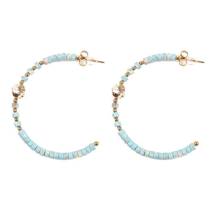 Boucles d'oreilles Demi-Créoles Pendantes Acier Inoxydable & Turquoise – Pierre Naturelle