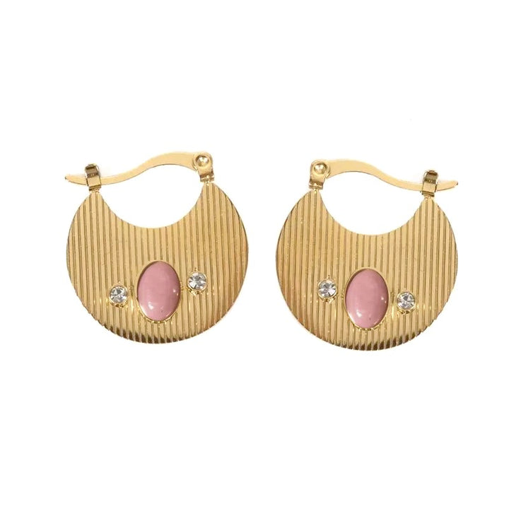 Boucles d'oreilles tombantes Barbara – Acier inoxydable & Rhodonite naturelle
