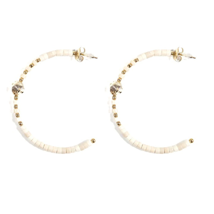 Boucles d'oreilles Demi-Créoles Pendantes Acier Inoxydable & Magnésite – Pierre Naturelle