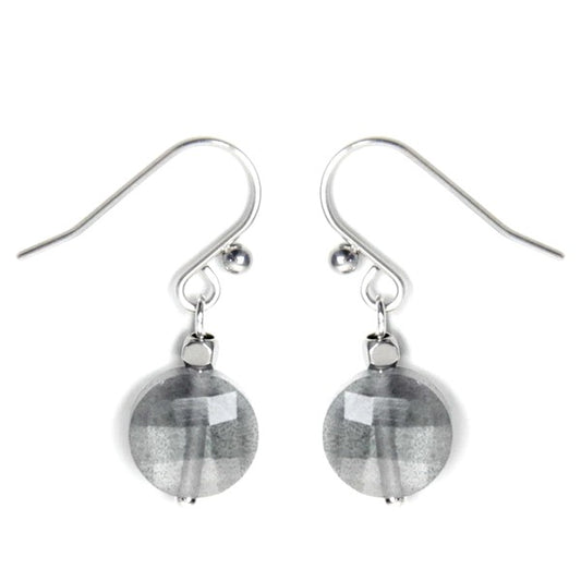 Boucles d'oreilles Acier Inoxydable & Gemme Grise – Pierre Naturelle