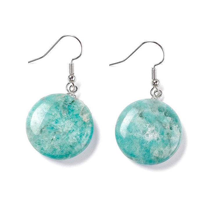 Boucles d'oreilles Pendantes Acier Inoxydable & Amazonite – Pierre Naturelle Ronde
