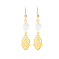 Boucles d'Oreilles Pendantes Acier Style Oriental & Gemme Blanche Naturelle