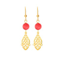 Boucles d'Oreilles Pendantes Acier Style Oriental & Gemme Rouge Naturelle