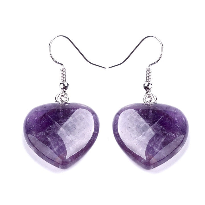 Boucles d'oreilles goutte cœur – Acier inoxydable 316L & Améthyste naturelle