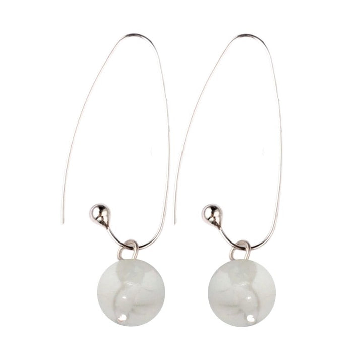 Boucles d'oreilles Pendantes Acier Inoxydable & Howlite – Pierre Naturelle 50mm