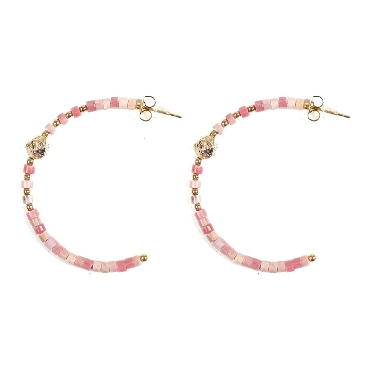 Boucles d'oreilles Demi-Créoles Pendantes Acier Inoxydable & Rhodonite – Pierre Naturelle