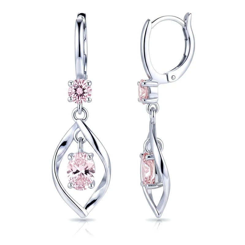 Boucles d'Oreilles Gabriela – Zirconiums Rose & Argent 925