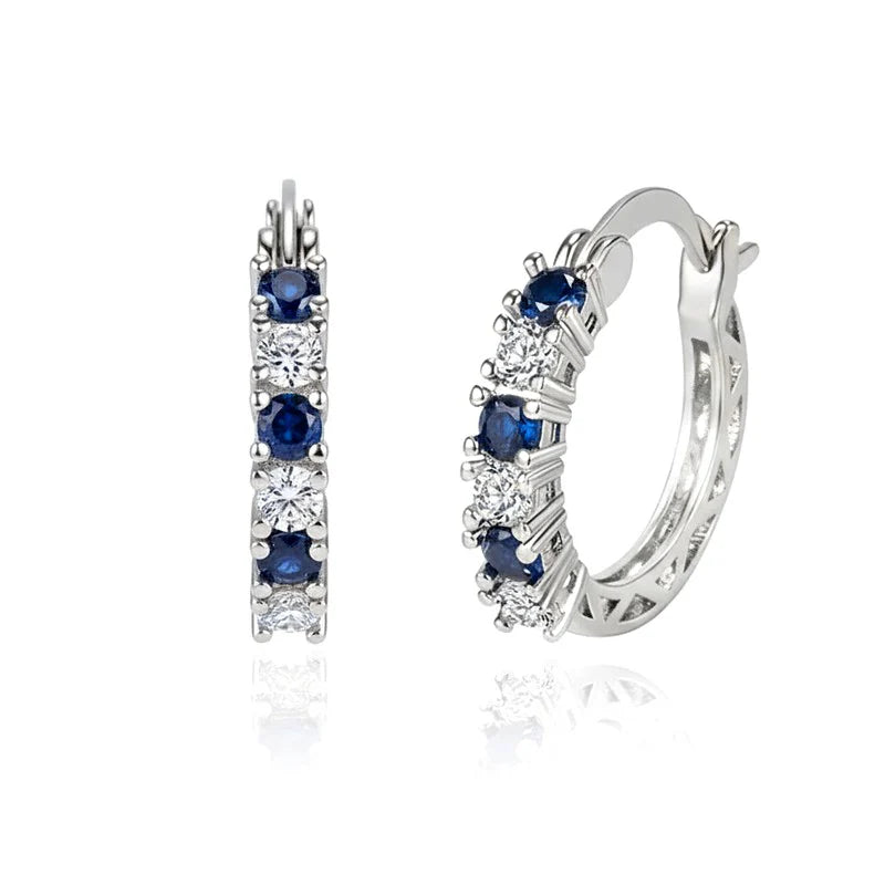 Créoles Magdeleine – Boucles d'Oreilles Argent 925 Zirconiums Blanc & Bleu
