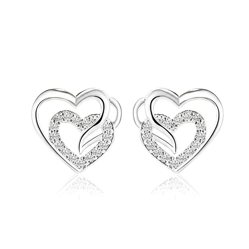 Boucles d'oreilles double cœur Laurence – Argent 925 | Zirconiums