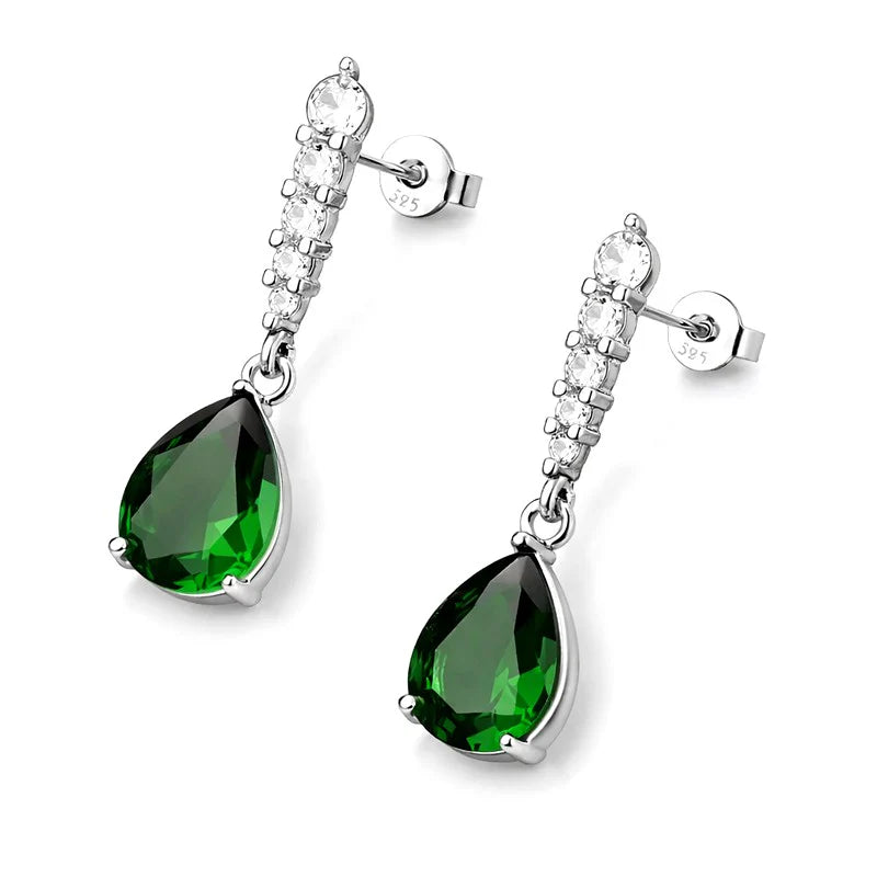 Boucles d'oreilles Tombantes Argent 925 – Oxyde Vert & Zirconium Serti