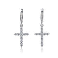 Boucles d'Oreilles Croix Zirconiums Sertis – Argent 925 Massif