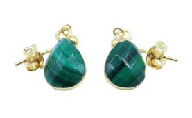 Boucles d'oreilles Argent 925 'Ondée Dorée' - Malachite - Plaquées Or